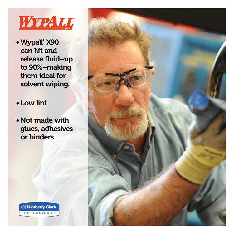 WypAll® X90 Cloths, BRAG Box, 2-Ply, 11.1 x 16.8, Denim Blue, 136/Carton (KCC12891)