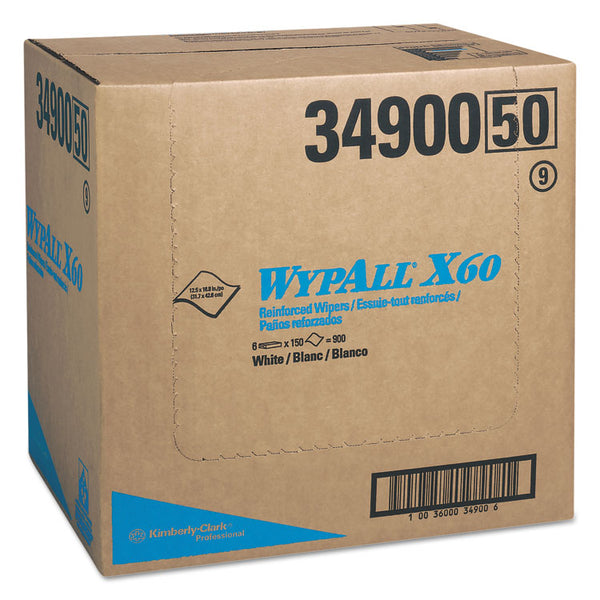 WypAll® General Clean X60 Cloths, Flat Sheet, 12.5 x 16.8, White, 150/Box, 6 Boxes/Carton (KCC34900)
