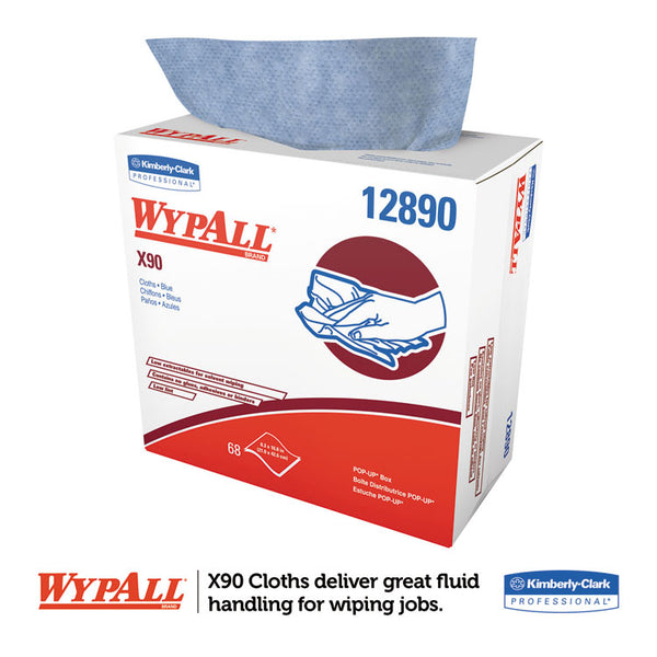 WypAll® X90 Cloths, POP-UP Box, 2-Ply, 8.3 x 16.8, Denim Blue, 68/Box, 5 Boxes/Carton (KCC12890)
