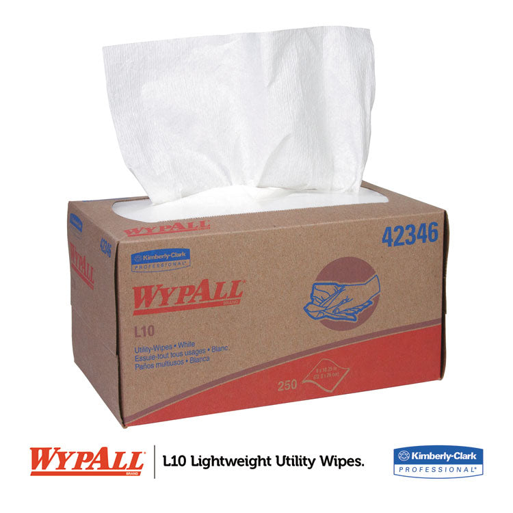 WypAll® L10 Towels, POP-UP Box, 1-Ply, 10.25 x 9, White, 250/Box, 24 Boxes/Carton (KCC42346)