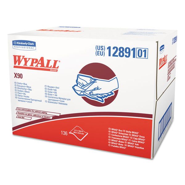 WypAll® X90 Cloths, BRAG Box, 2-Ply, 11.1 x 16.8, Denim Blue, 136/Carton (KCC12891)
