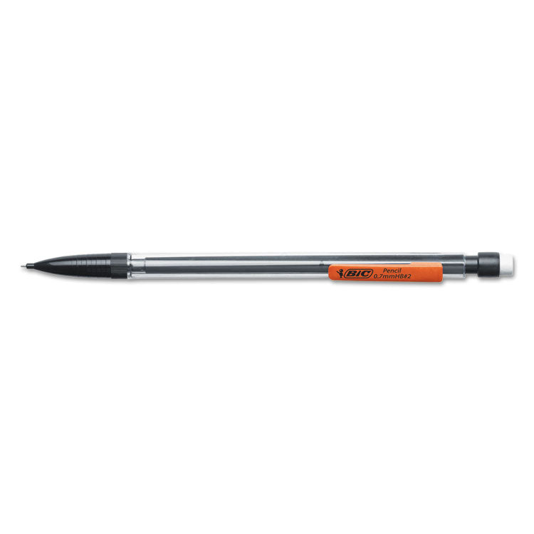 BIC® Xtra Smooth Mechanical Pencils with Tube of Lead, 0.7 mm, HB (#2), Black Lead, Clear Barrel, Dozen (BICMP11)