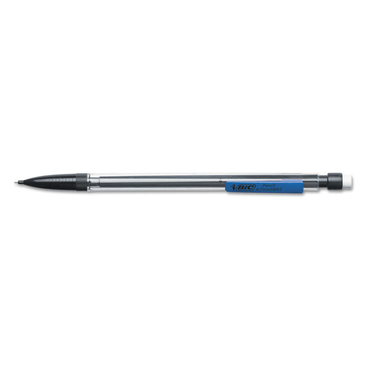 BIC® Xtra Smooth Mechanical Pencils with Tube of Lead, 0.7 mm, HB (#2), Black Lead, Clear Barrel, Dozen (BICMP11)