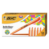 BIC® Brite Liner Highlighter, Fluorescent Orange Ink, Chisel Tip, Orange/Black Barrel, Dozen (BICBL11OE)