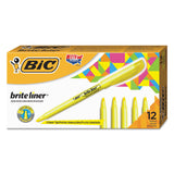 BIC® Brite Liner Highlighter, Fluorescent Yellow Ink, Chisel Tip, Yellow/Black Barrel, Dozen (BICBL11YW)