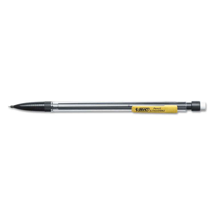 BIC® Xtra Smooth Mechanical Pencils with Tube of Lead, 0.7 mm, HB (#2), Black Lead, Clear Barrel, Dozen (BICMP11)