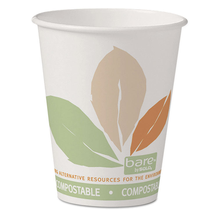 SOLO® Bare Eco-Forward PLA Paper Hot Cups, 8 oz, Leaf Design, White/Green/Orange, 50/Pack (SCC378PLABBPK)
