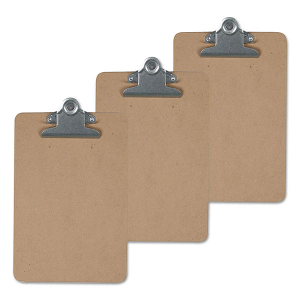 Universal® Hardboard Clipboard, 1.25" Clip Capacity, Holds 8.5 x 14 Sheets, Brown, 3/Pack (UNV40305VP)