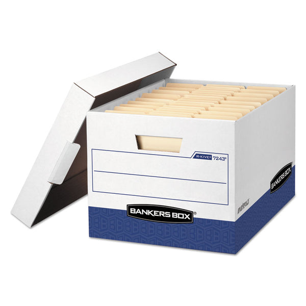 Bankers Box® R-KIVE Heavy-Duty Storage Boxes, Letter/Legal Files, 12.75" x 16.5" x 10.38", White/Blue, 12/Carton (FEL07243) Carton of 12