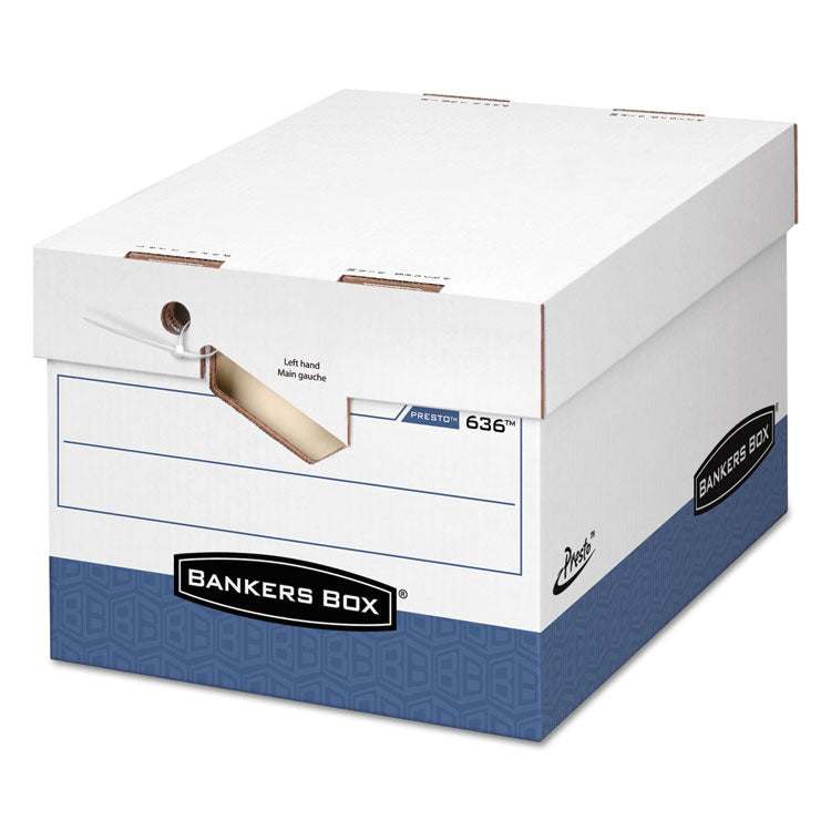 Bankers Box® PRESTO Ergonomic Design Storage Boxes, Letter/Legal Files, 12.88" x 16.5" x 10.38", White/Blue, 12/Carton (FEL0063601) Case of 12