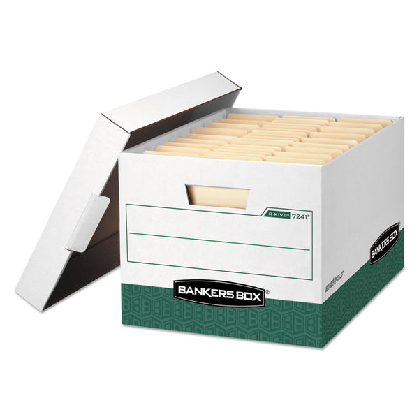 Bankers Box® R-KIVE Heavy-Duty Storage Boxes, Letter/Legal Files, 12.75" x 16.5" x 10.38", White/Green, 12/Carton (FEL07241) Carton of 12