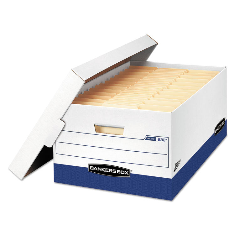 Bankers Box® PRESTO Heavy-Duty Storage Boxes, Legal Files, 16" x 10.38", White/Blue, 12/Carton (FEL0063201) Case of 12