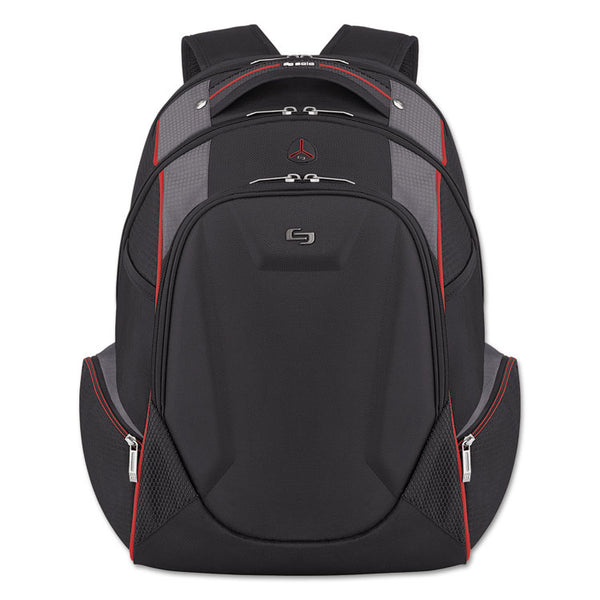 Solo Launch Laptop Backpack, Fits Devices Up to 17.3", Polyester, 12.5 x 8 x 19.5, Black/Gray/Red (USLACV7114)