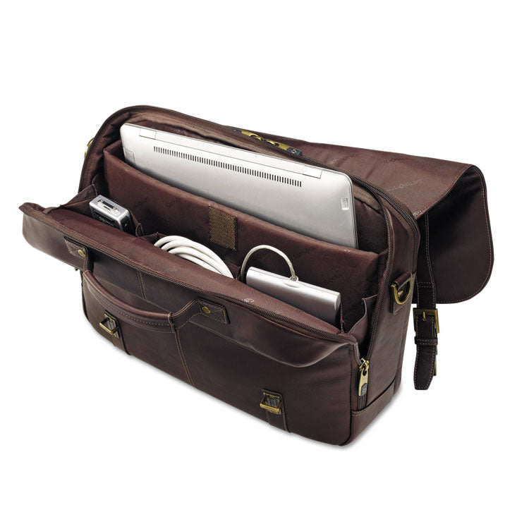 Samsonite® Leather Flapover Case, Fits Devices Up to 15.6", Leather, 16 x 6 x 13, Brown (SML457981139) Each