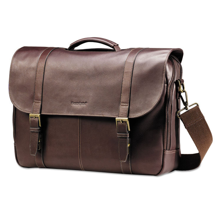 Samsonite® Leather Flapover Case, Fits Devices Up to 15.6", Leather, 16 x 6 x 13, Brown (SML457981139) Each