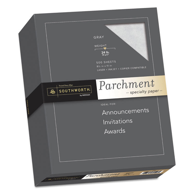 Southworth® Parchment Specialty Paper, 24 lb Bond Weight, 8.5 x 11, Gray, 500/Ream (SOU974C) Box of 500