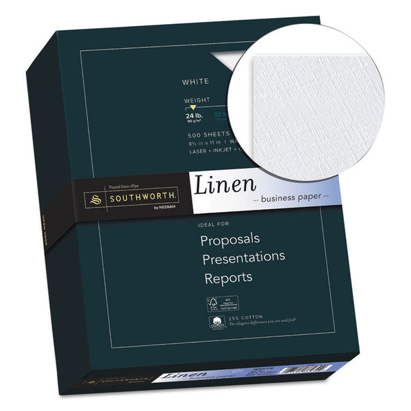 Southworth® 25% Cotton Linen Business Paper, 91 Bright, 24 lb Bond Weight, 8.5 x 11, White, 500/Ream (SOU554C)