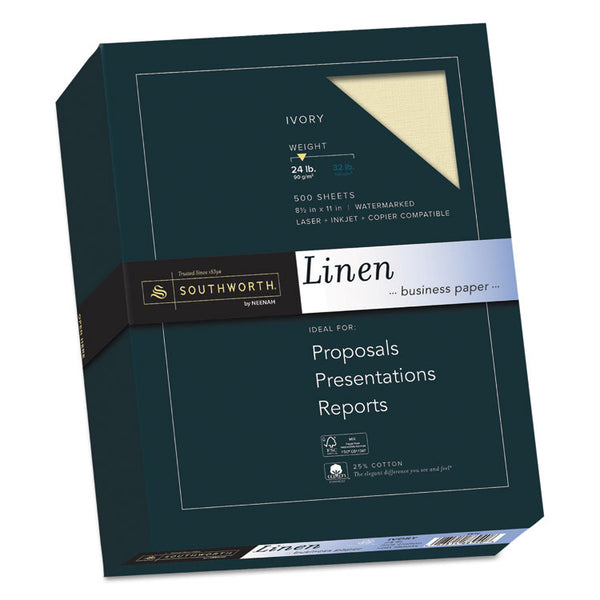 Southworth® 25% Cotton Linen Business Paper, 24 lb Bond Weight, 8.5 x 11, Ivory, 500/Ream (SOU564C)