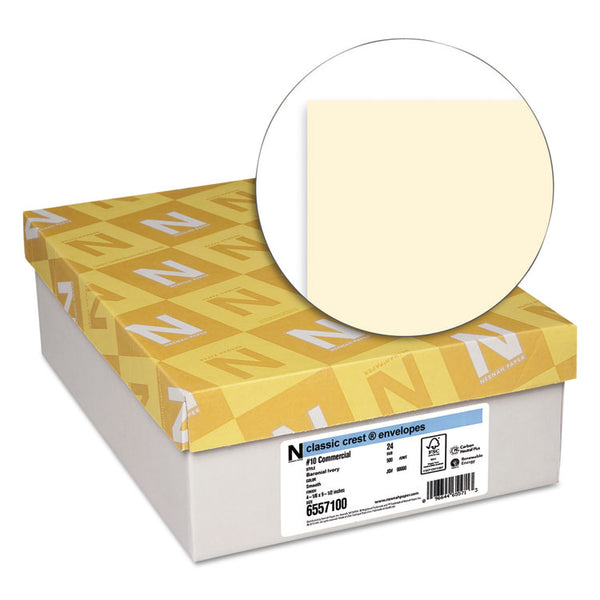 Neenah Paper CLASSIC CREST #10 Envelope, Commercial Flap, Gummed Closure, 4.13 x 9.5, Baronial Ivory, 500/Box (NEE6557100) Box of 500