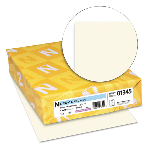 Neenah Paper CLASSIC CREST Stationery, 24 lb Bond Weight, 8.5 x 11, Classic Natural White, 500/Ream (NEE01345)