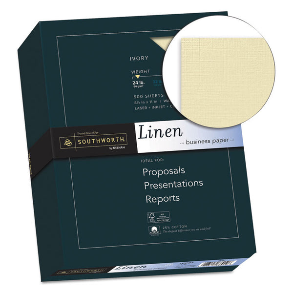 Southworth® 25% Cotton Linen Business Paper, 24 lb Bond Weight, 8.5 x 11, Ivory, 500/Ream (SOU564C)