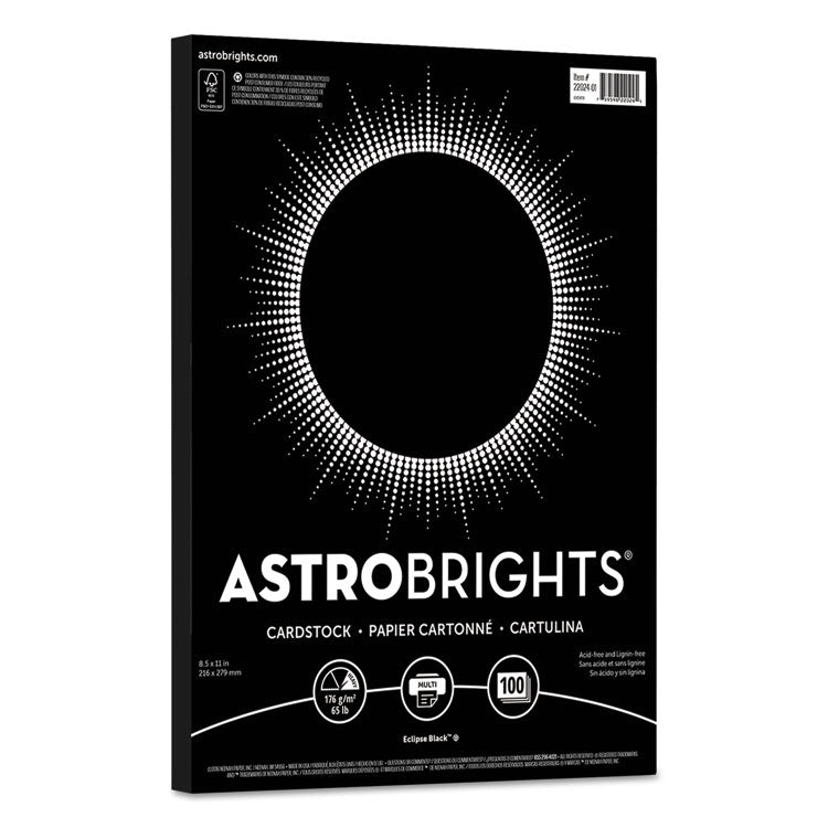 Astrobrights® Color Cardstock, 65 lb Cover Weight, 8.5 x 11, Eclipse Black, 100/Pack (WAU2202401)