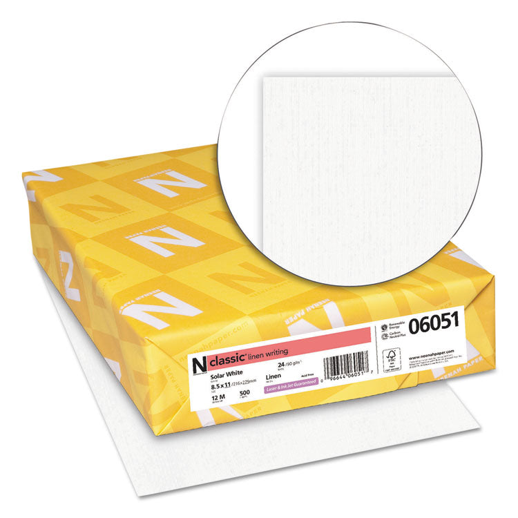 Neenah Paper CLASSIC Linen Stationery, 97 Bright, 24 lb Bond Weight, 8.5 x 11, Solar White, 500/Ream (NEE06051) Each