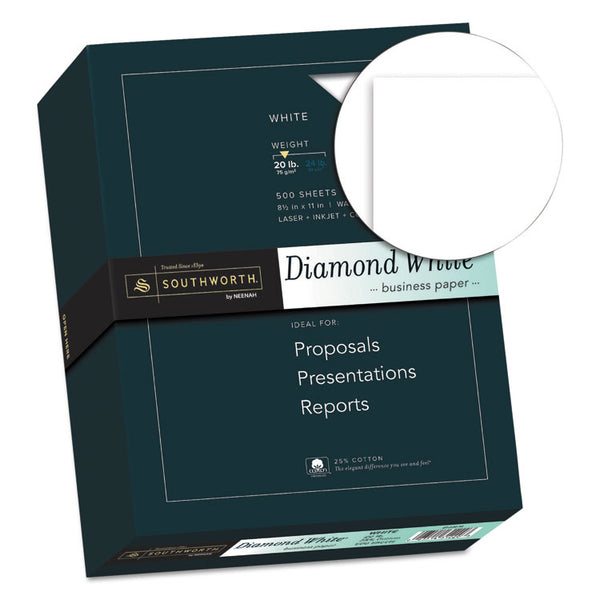 Southworth® 25% Cotton Diamond White Business Paper, 95 Bright, 20 lb Bond Weight, 8.5 x 11, 500/Ream (SOU3122010)