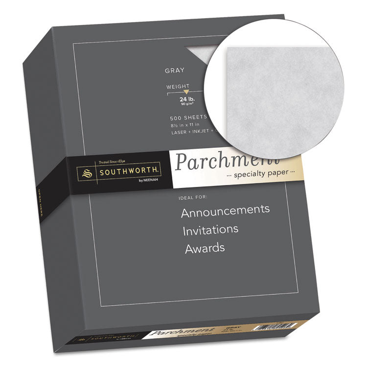 Southworth® Parchment Specialty Paper, 24 lb Bond Weight, 8.5 x 11, Gray, 500/Ream (SOU974C) Box of 500