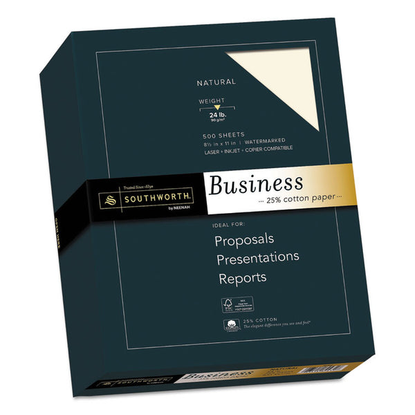 Southworth® 25% Cotton Business Paper, 24 lb Bond Weight, 8.5 x 11, Natural, 500 Sheets/Ream (SOU404NC)