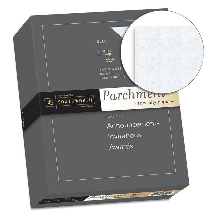 Southworth® Parchment Specialty Paper, 24 lb Bond Weight, 8.5 x 11, Blue, 500/Ream (SOU964C) Box of 500