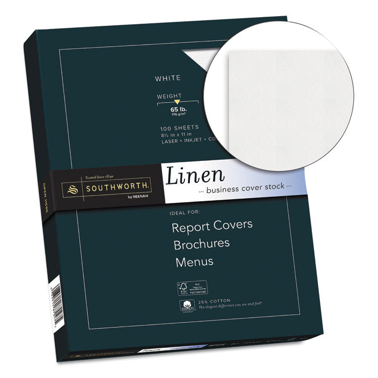 Southworth® 25% Cotton Linen Cover Stock, 65 lb Cover Weight, 8.5 x 11, 100/Pack (SOUZ550CK) 1 Ream