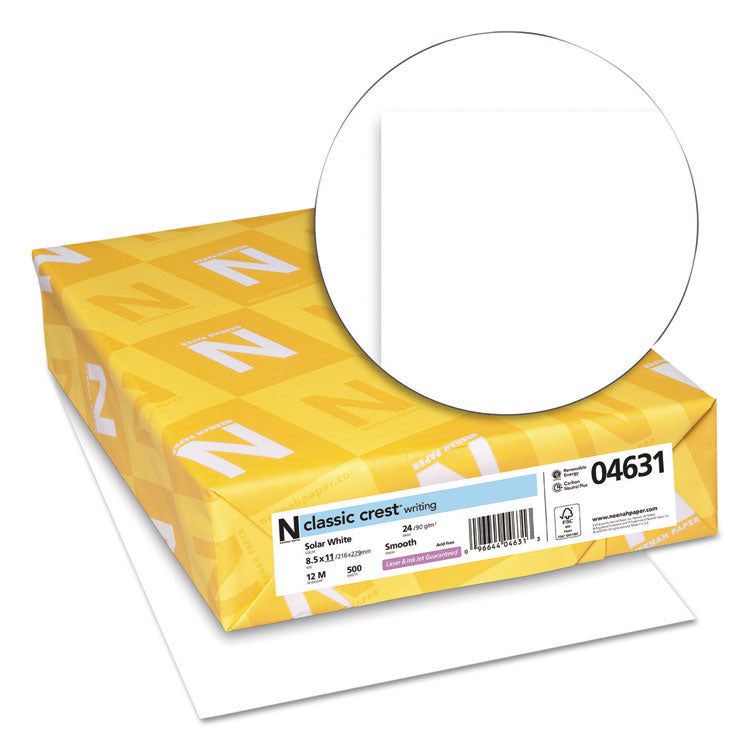 Neenah Paper CLASSIC CREST Stationery, 97 Bright, 24 lb Bond Weight, 8.5 x 11, Solar White, 500/Ream (NEE04631)