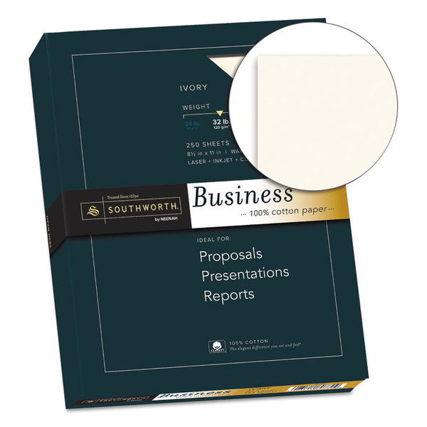 Southworth® 100% Cotton Business Paper, 32 lb Bond Weight, 8.5 x 11, Ivory, 250/Pack (SOUJD18IC)