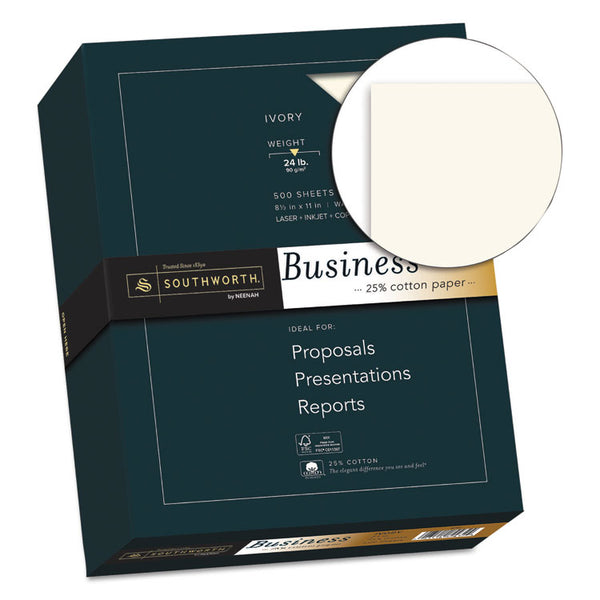 Southworth® 25% Cotton Business Paper, 95 Bright, 24 lb Bond Weight, 8.5 x 11, Ivory, 500 Sheets/Ream (SOU404IC)