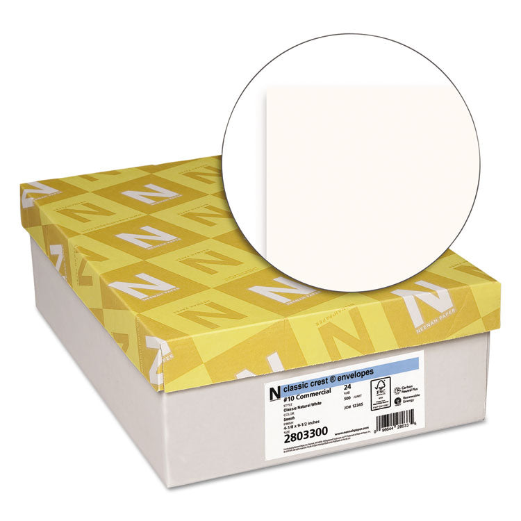 Neenah Paper CLASSIC CREST #10 Envelope, Commercial Flap, Gummed Closure, 4.13 x 9.5, Classic Natural White, 500/Box (NEE2803300) Box of 500