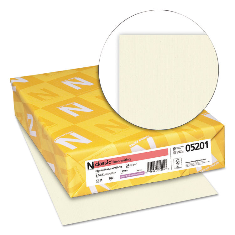 Neenah Paper CLASSIC Linen Stationery, 24 lb Bond Weight, 8.5 x 11, Classic Natural White, 500/Ream (NEE05201)