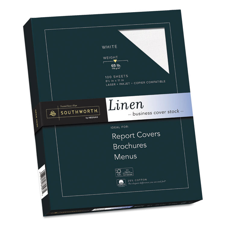 Southworth® 25% Cotton Linen Cover Stock, 65 lb Cover Weight, 8.5 x 11, 100/Pack (SOUZ550CK) 1 Ream