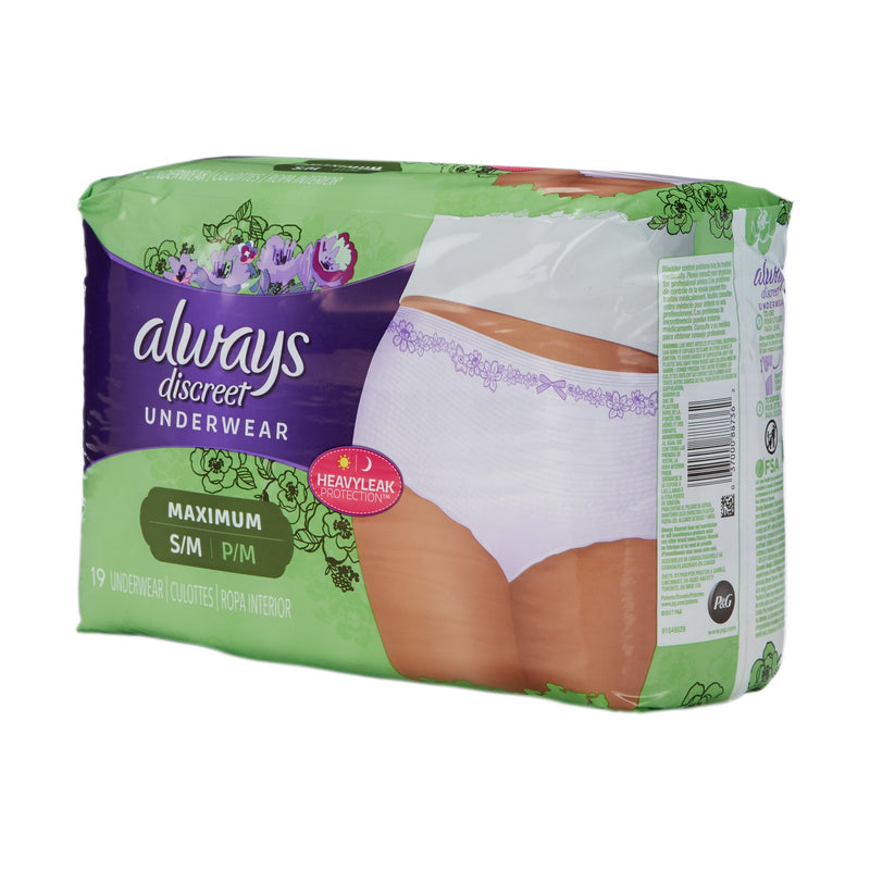 Always® Discreet Female Adult Absorbent Underwear Pull On with Tear Away Seams Small / Medium Disposable Heavy Absorbency (928394_PK) 19/PK