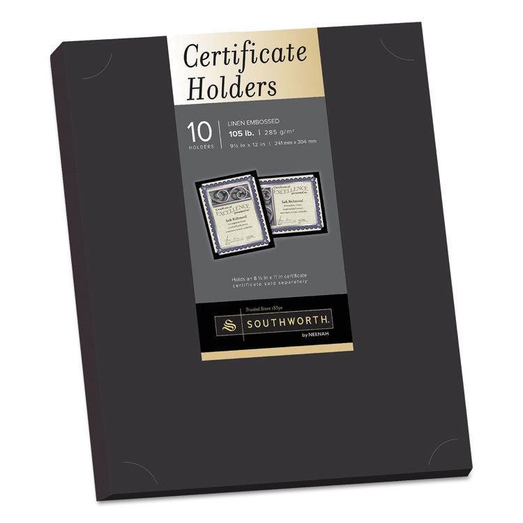 Southworth® Certificate Holder, Black, 105lb Linen Stock, 12 x 9.5, 10/Pack (SOUPF18) Pack of 10