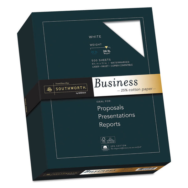 Southworth® 25% Cotton Business Paper, 95 Bright, 24 lb Bond Weight, 8.5 x 11, White, 500 Sheets/Ream (SOU404C) Box of 500