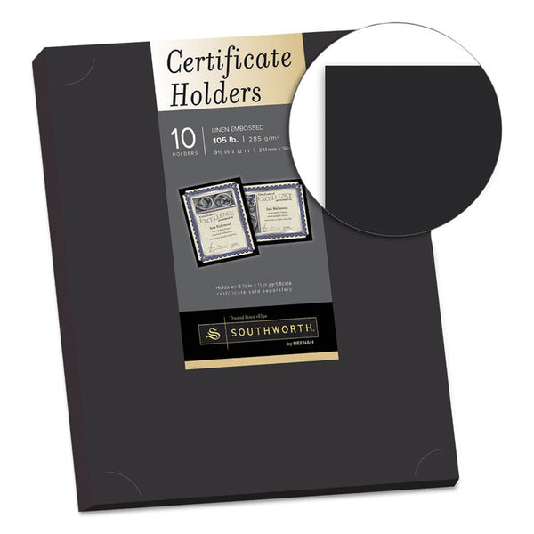 Southworth® Certificate Holder, Black, 105lb Linen Stock, 12 x 9.5, 10/Pack (SOUPF18)