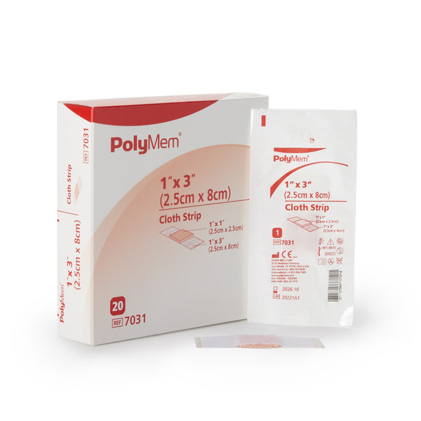 PolyMem® Adhesive Strip 1 X 3 Inch Polyurethane / Film Rectangle Pink / White Sterile (543360_BX) 20/BX