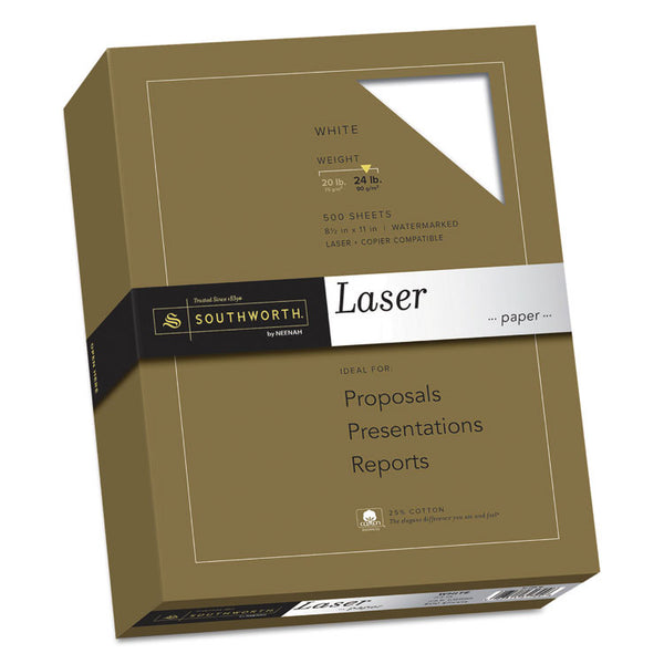 Southworth® 25% Cotton Laser Paper, 95 Bright, 24 lb Bond Weight, 8.5 x 11, White, 500/Ream (SOU3172410)