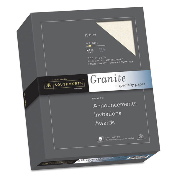 Southworth® Granite Specialty Paper, 24 lb Bond Weight, 8.5 x 11, Ivory, 500/Ream (SOU934C)