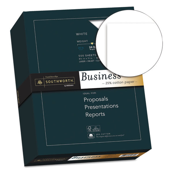 Southworth® 25% Cotton Business Paper, 95 Bright, 24 lb Bond Weight, 8.5 x 11, White, 500 Sheets/Ream (SOU404C) Box of 500