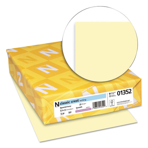 Neenah Paper CLASSIC CREST Stationery, 24 lb Bond Weight, 8.5 x 11, Baronial Ivory, 500/Ream (NEE01352) 1 Ream