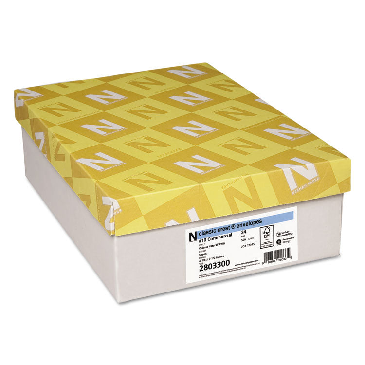 Neenah Paper CLASSIC CREST #10 Envelope, Commercial Flap, Gummed Closure, 4.13 x 9.5, Classic Natural White, 500/Box (NEE2803300) Box of 500