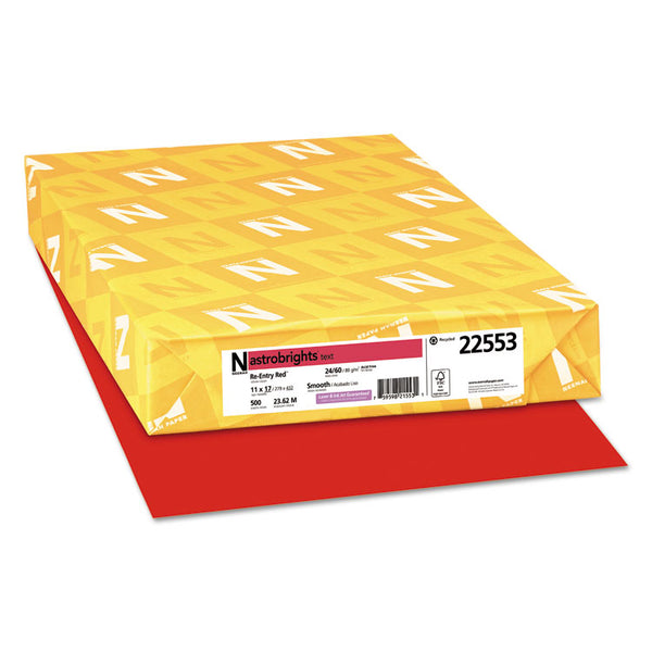 Astrobrights® Color Paper, 24 lb Bond Weight, 11 x 17, Re-Entry Red, 500/Ream (WAU22553) 1 Ream