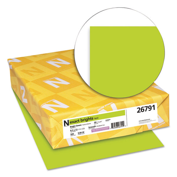 Neenah Paper Exact Brights Paper, 20 lb Bond Weight, 8.5 x 11, Bright Green, 500/Ream (WAU26791) 1 Ream